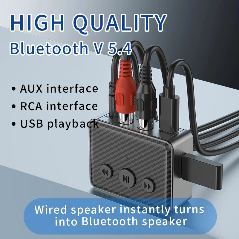 Bluetooth 5.4 Audio Receiver RCA 3.5mm AUX USB Wireless Adapter With MIC Support U-Disk Play For Car Kit Speaker Amplifier