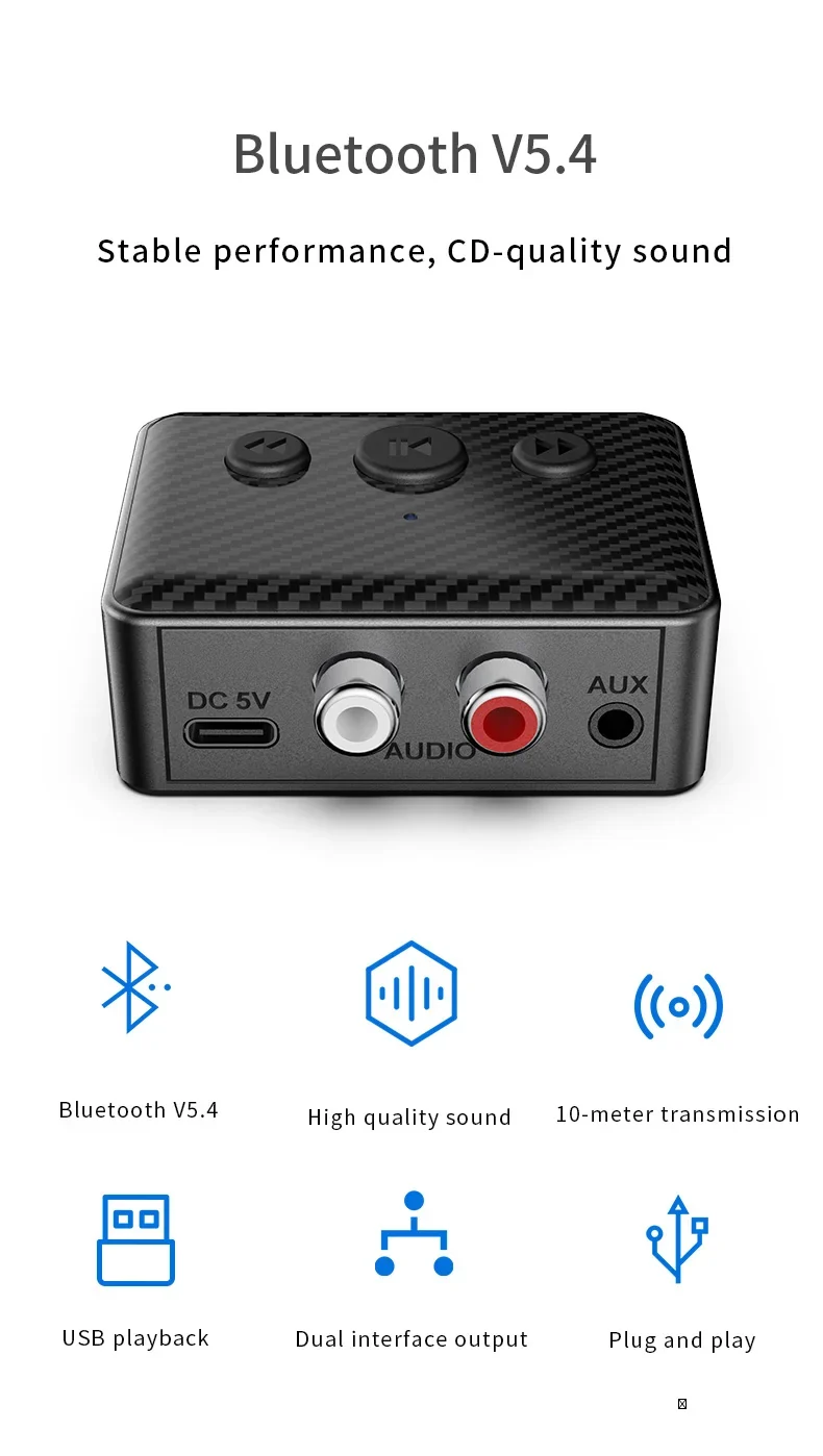 Bluetooth 5.4 Audio Receiver RCA 3.5mm AUX USB Wireless Adapter With MIC Support U-Disk Play For Car Kit Speaker Amplifier