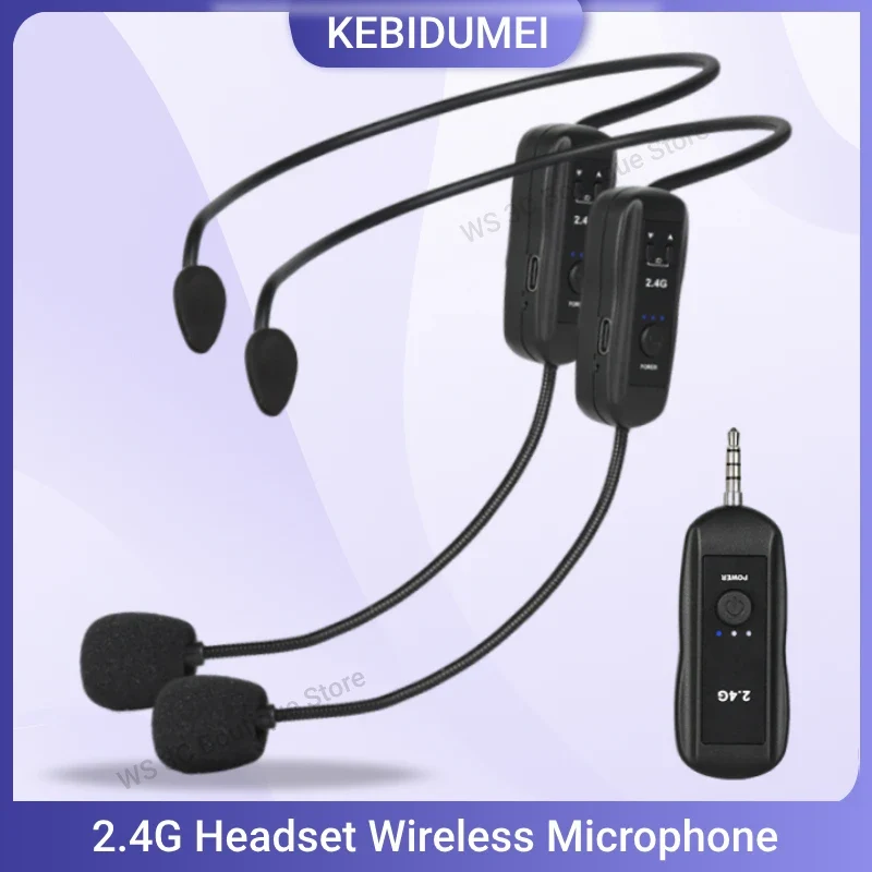 2.4G Head-mounted Wireless Lavalier Microphone Set Transmitter with Receiver for Amplifier Voice Speaker Teaching Tour Guide