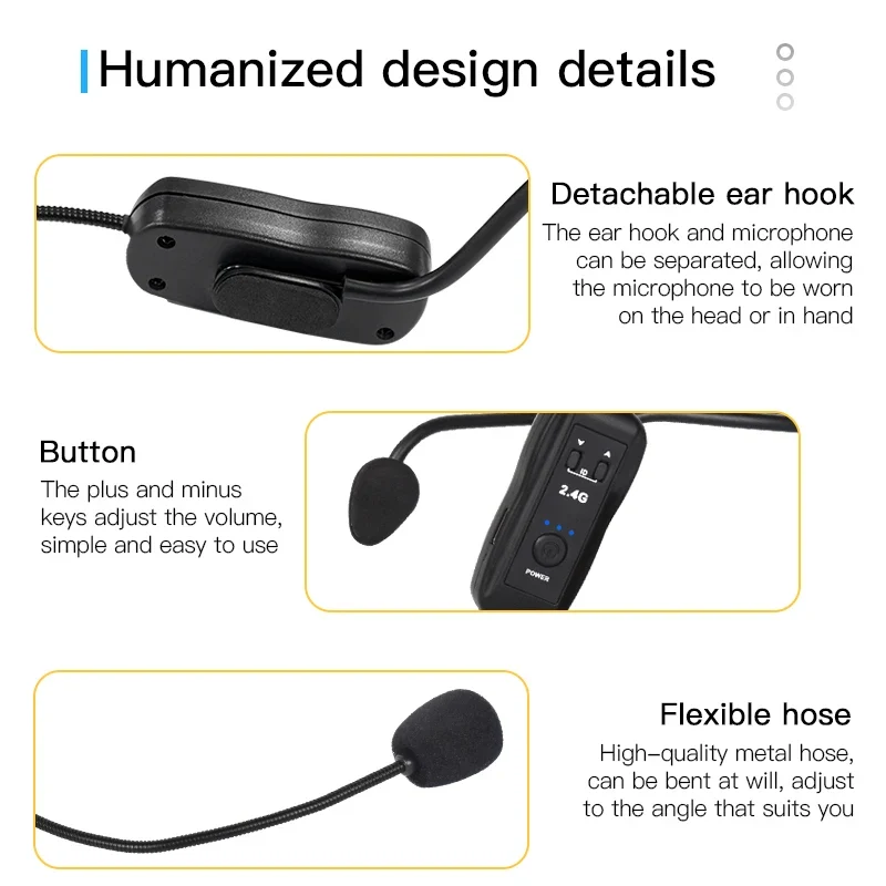 2.4G Head-mounted Wireless Lavalier Microphone Set Transmitter with Receiver for Amplifier Voice Speaker Teaching Tour Guide