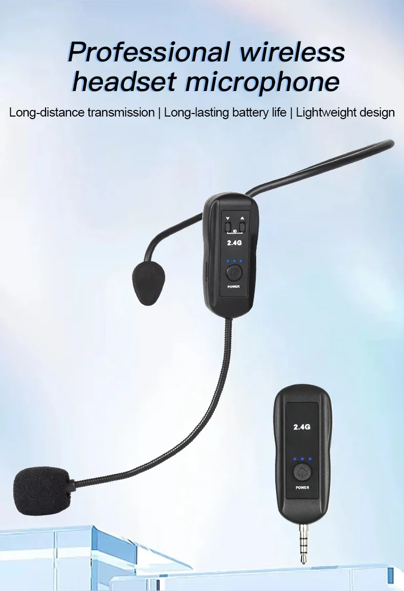 2.4G Head-mounted Wireless Lavalier Microphone Set Transmitter with Receiver for Amplifier Voice Speaker Teaching Tour Guide