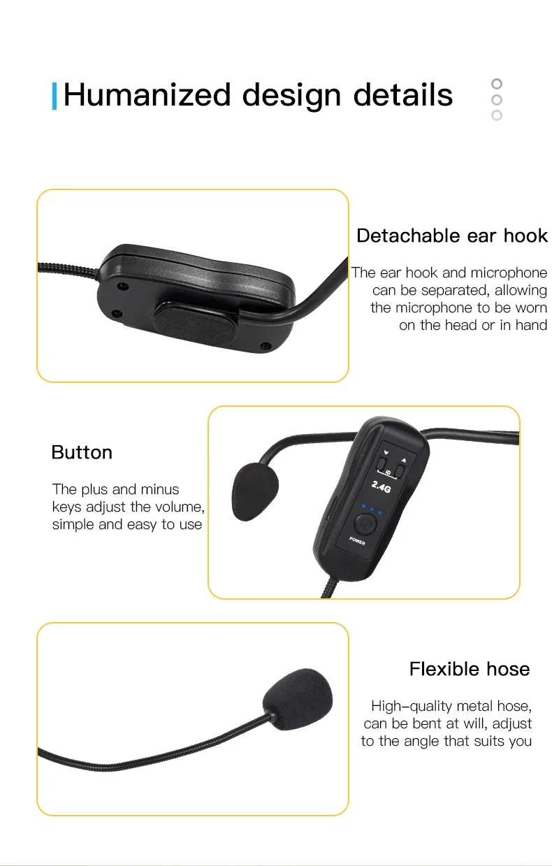 2.4G Head-mounted Wireless Lavalier Microphone Set Transmitter with Receiver for Amplifier Voice Speaker Teaching Tour Guide