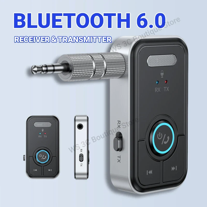 Upgraded Bluetooth 6.0 Transmitter Receiver HiFi Stereo Music Car AUX Audio Adapter 3.5MM Jack With Mic Calling For Car Kit