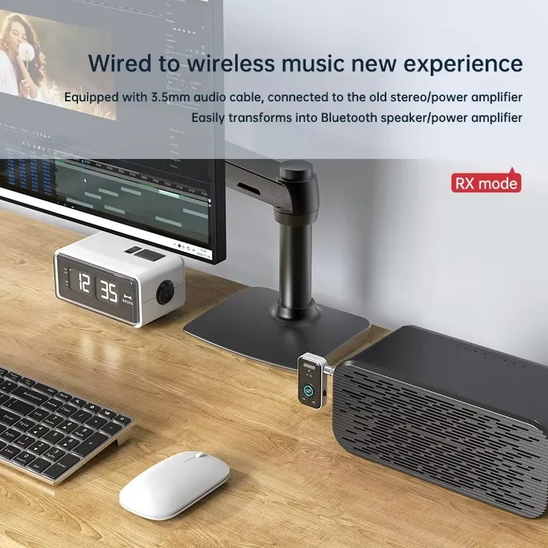 Upgraded Bluetooth 6.0 Transmitter Receiver HiFi Stereo Music Car AUX Audio Adapter 3.5MM Jack With Mic Calling For Car Kit