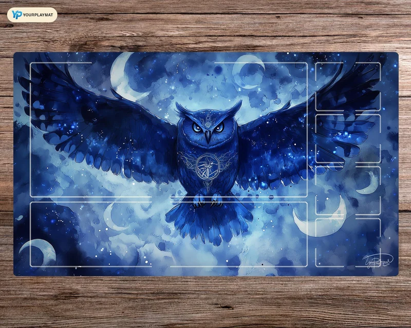 Owlshade Enchanter: Bloomburrow Tarot Card Style Play Mat With Zones, Personalized Table Game Accessories, Magic Gift For Tcg Geek