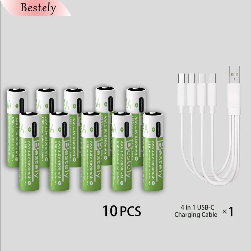 2026 Hot Rechargeable Battery Lithium-ion 1.5V AA1200mAh Rechargeable Battery 1.5V AAA6800mAh Battery with USB-C Cables