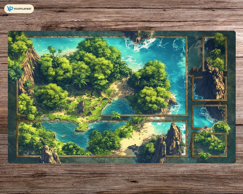 Zoned Island - 24"x14" - Zoned Playmat MTG - Board Game Mat for TCG - Premium Desk Mat for Card Game Players and Gaming