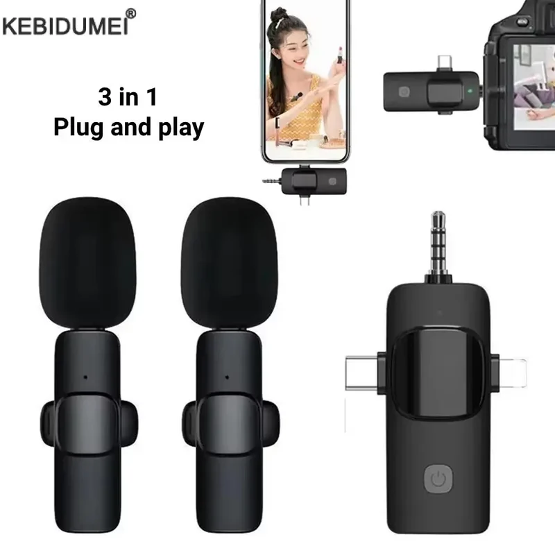 3in1 Wireless Microphone for iPhone Android Cameras Wireless Microphone for Interviews Vlog Noise Cancelling Lavalier Microphone