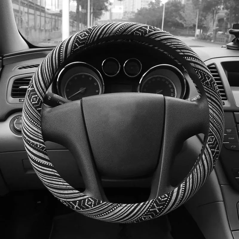 AUTO PLUS Striped Car Seat Covers Full Set with Seat Belt Pads Steering Wheel Cover Universal Washable Seat Covers for Cars