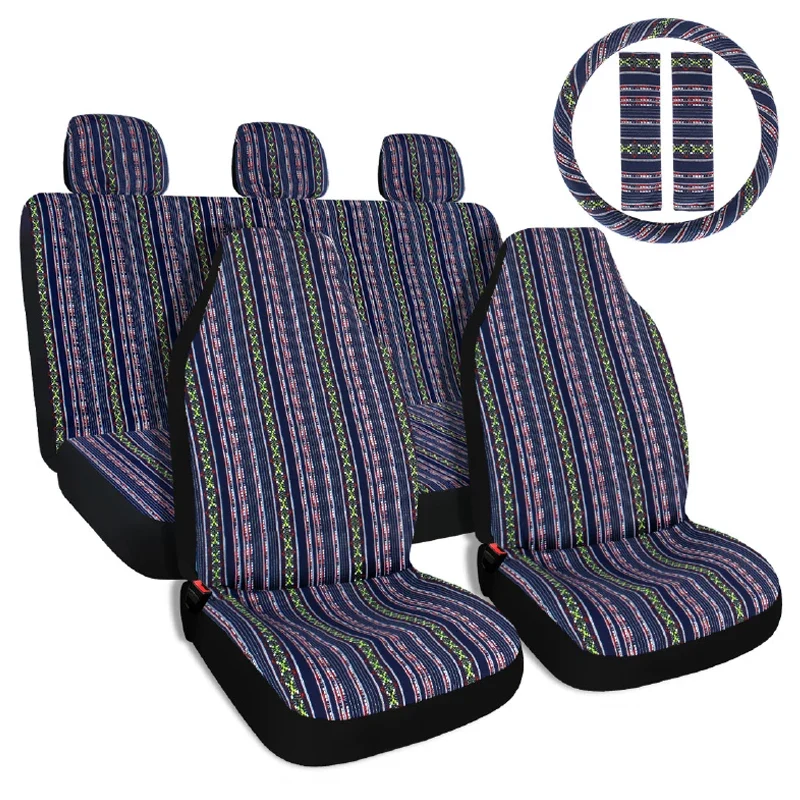AUTO PLUS Striped Car Seat Covers Full Set with Seat Belt Pads Steering Wheel Cover Universal Washable Seat Covers for Cars