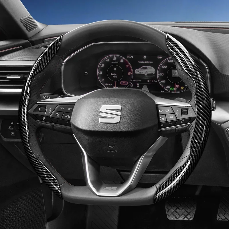 Suitable for Seat Carbon Fiber Texture Steering Wheel Cover with Segmented Quick-Release Design, Durable, for Models Such as Ibiza, Arona, Leon, Leon Sportstourer, Ateca, Etc., in Black, Blue, Red, Silver, and White