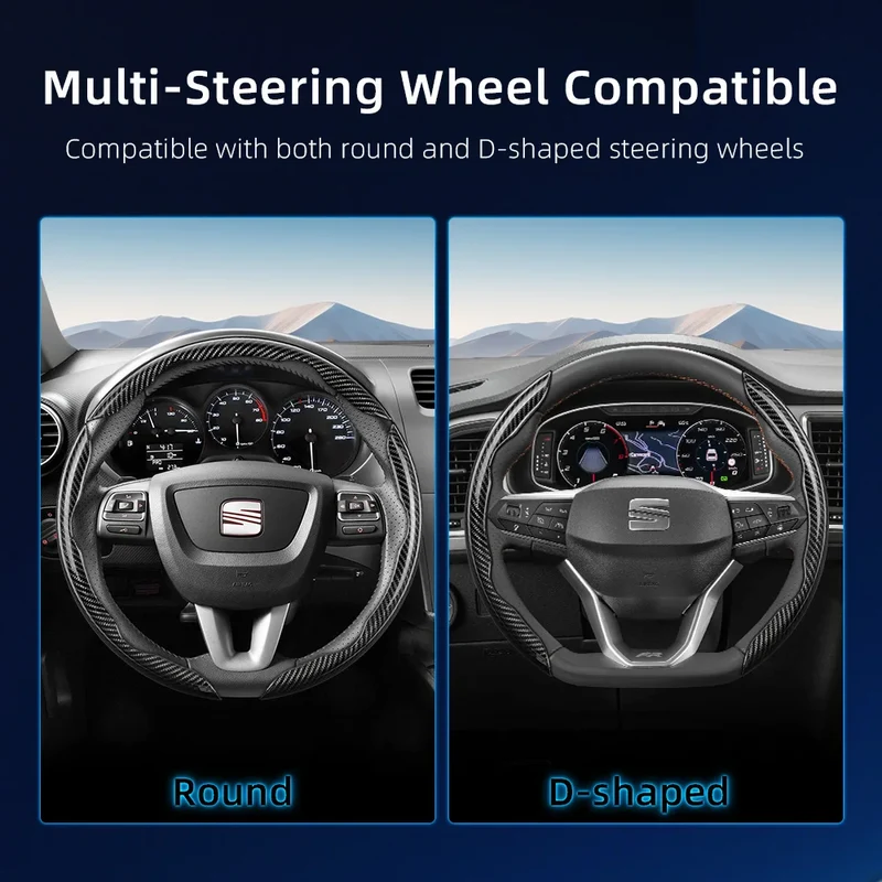 Suitable for Seat Carbon Fiber Texture Steering Wheel Cover with Segmented Quick-Release Design, Durable, for Models Such as Ibiza, Arona, Leon, Leon Sportstourer, Ateca, Etc., in Black, Blue, Red, Silver, and White