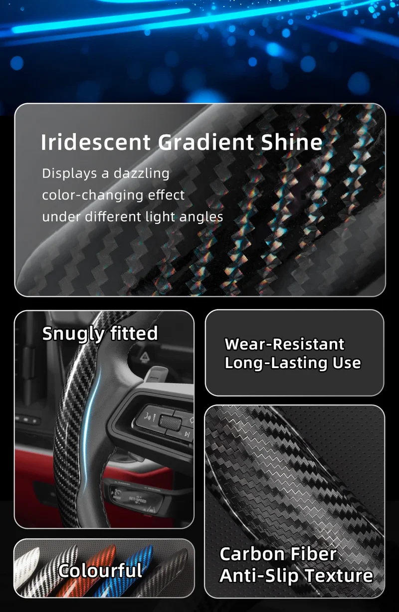 Suitable for Seat Carbon Fiber Texture Steering Wheel Cover with Segmented Quick-Release Design, Durable, for Models Such as Ibiza, Arona, Leon, Leon Sportstourer, Ateca, Etc., in Black, Blue, Red, Silver, and White