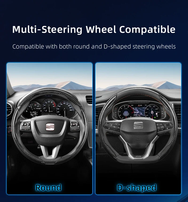 Suitable for Seat Carbon Fiber Texture Steering Wheel Cover with Segmented Quick-Release Design, Durable, for Models Such as Ibiza, Arona, Leon, Leon Sportstourer, Ateca, Etc., in Black, Blue, Red, Silver, and White