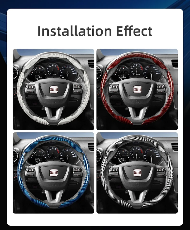 Suitable for Seat Carbon Fiber Texture Steering Wheel Cover with Segmented Quick-Release Design, Durable, for Models Such as Ibiza, Arona, Leon, Leon Sportstourer, Ateca, Etc., in Black, Blue, Red, Silver, and White