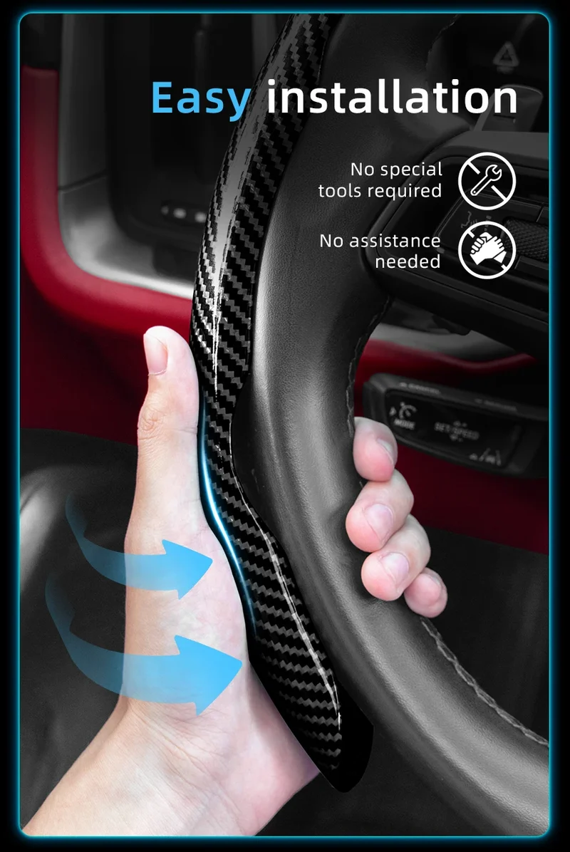Suitable for Seat Carbon Fiber Texture Steering Wheel Cover with Segmented Quick-Release Design, Durable, for Models Such as Ibiza, Arona, Leon, Leon Sportstourer, Ateca, Etc., in Black, Blue, Red, Silver, and White