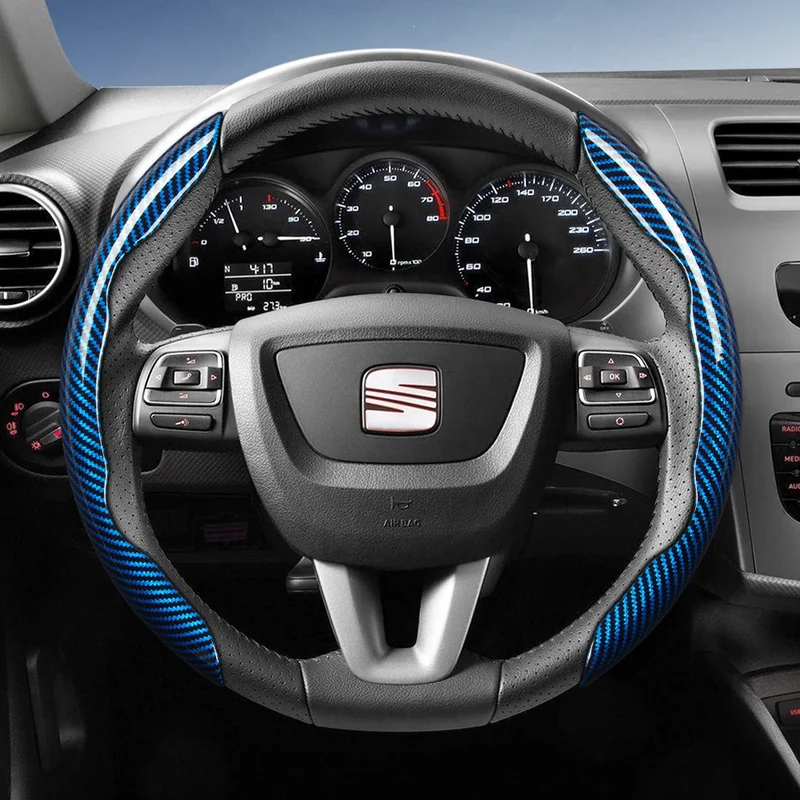 Suitable for Seat Carbon Fiber Texture Steering Wheel Cover with Segmented Quick-Release Design, Durable, for Models Such as Ibiza, Arona, Leon, Leon Sportstourer, Ateca, Etc., in Black, Blue, Red, Silver, and White