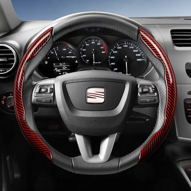 Suitable for Seat Carbon Fiber Texture Steering Wheel Cover with Segmented Quick-Release Design, Durable, for Models Such as Ibiza, Arona, Leon, Leon Sportstourer, Ateca, Etc., in Black, Blue, Red, Silver, and White
