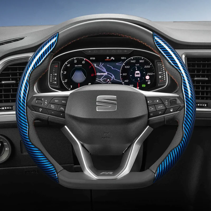 Suitable for Seat Carbon Fiber Texture Steering Wheel Cover with Segmented Quick-Release Design, Durable, for Models Such as Ibiza, Arona, Leon, Leon Sportstourer, Ateca, Etc., in Black, Blue, Red, Silver, and White