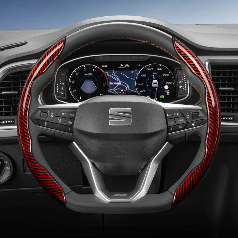 Suitable for Seat Carbon Fiber Texture Steering Wheel Cover with Segmented Quick-Release Design, Durable, for Models Such as Ibiza, Arona, Leon, Leon Sportstourer, Ateca, Etc., in Black, Blue, Red, Silver, and White