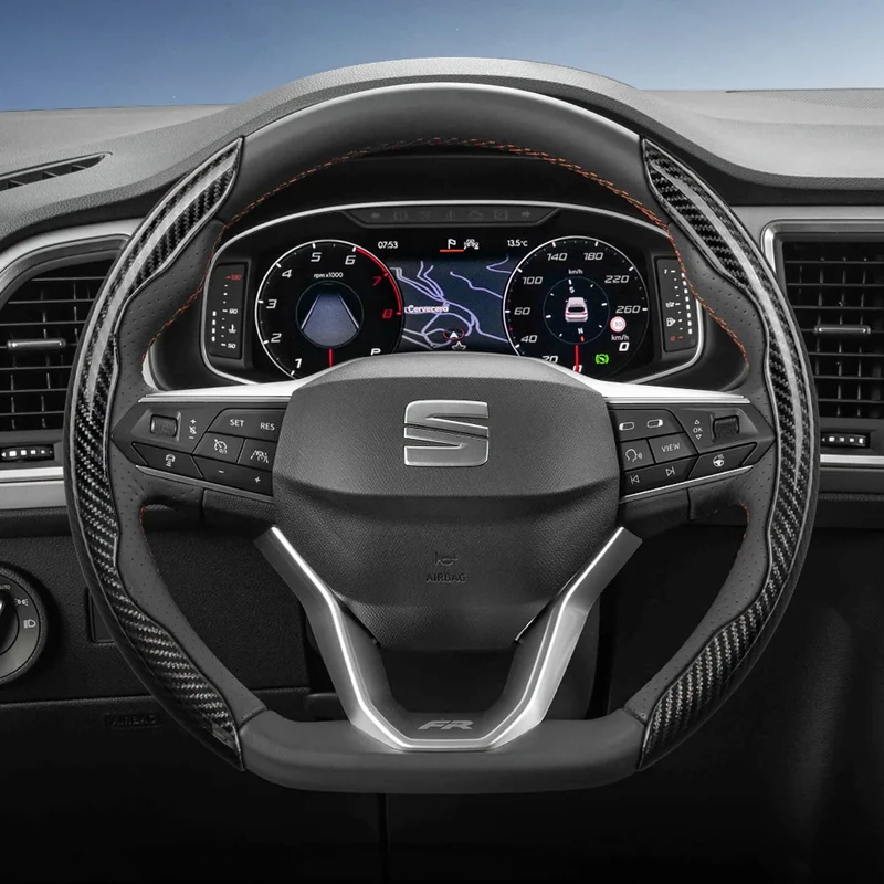 Suitable for Seat Carbon Fiber Texture Steering Wheel Cover with Segmented Quick-Release Design, Durable, for Models Such as Ibiza, Arona, Leon, Leon Sportstourer, Ateca, Etc., in Black, Blue, Red, Silver, and White