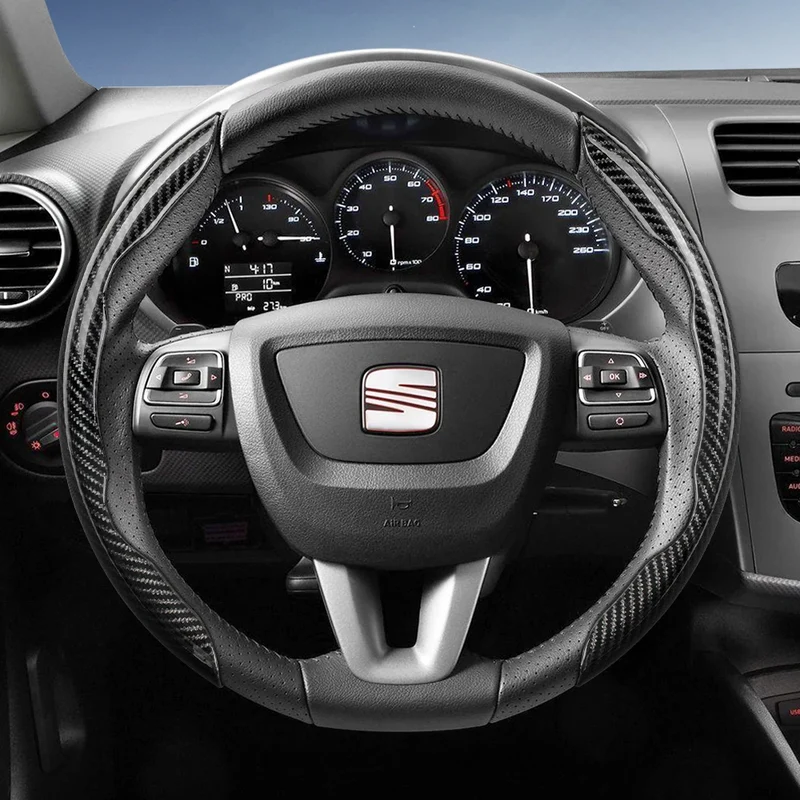 Suitable for Seat Carbon Fiber Texture Steering Wheel Cover with Segmented Quick-Release Design, Durable, for Models Such as Ibiza, Arona, Leon, Leon Sportstourer, Ateca, Etc., in Black, Blue, Red, Silver, and White