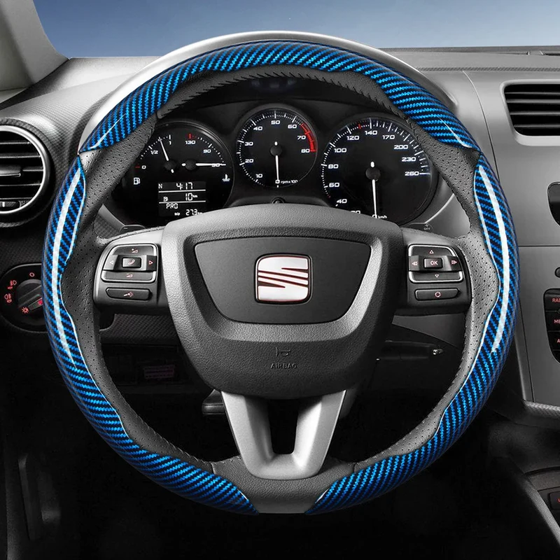 Suitable for Seat Carbon Fiber Texture Steering Wheel Cover with Segmented Quick-Release Design, Durable, for Models Such as Ibiza, Arona, Leon, Leon Sportstourer, Ateca, Etc., in Black, Blue, Red, Silver, and White