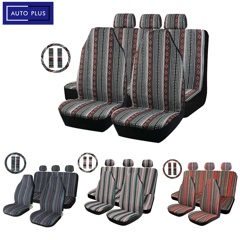 AUTO PLUS Car Seat Covers Set Baja Saddle Blanket Weave Universal Fit Most Car Seat Protection Steering Wheel Cover Protector