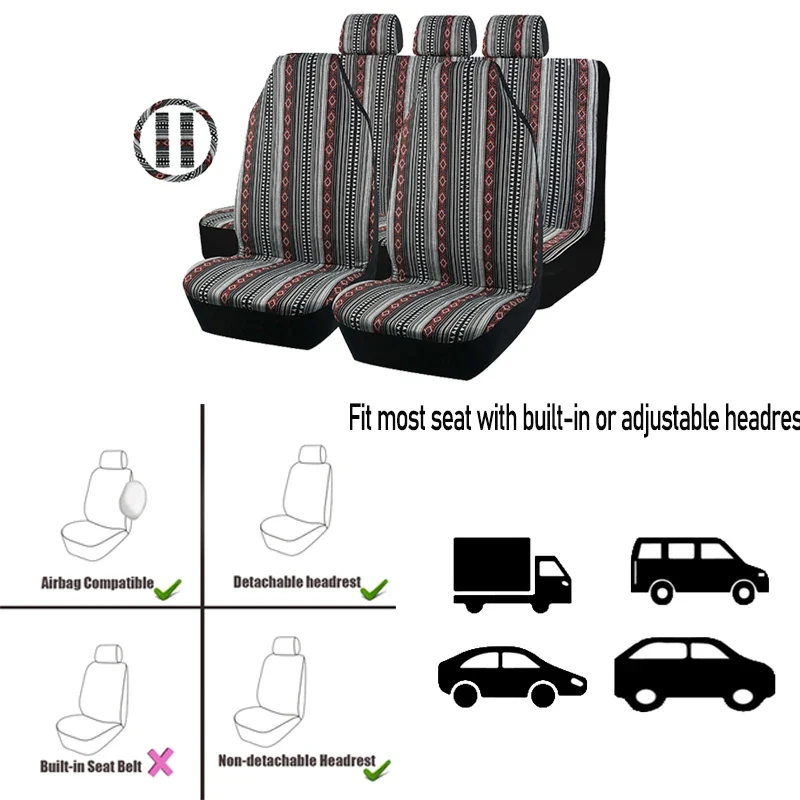 AUTO PLUS Car Seat Covers Set Baja Saddle Blanket Weave Universal Fit Most Car Seat Protection Steering Wheel Cover Protector