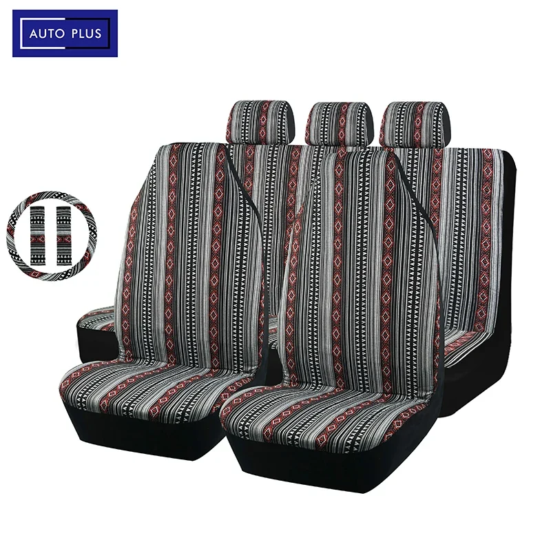 AUTO PLUS Car Seat Covers Set Baja Saddle Blanket Weave Universal Fit Most Car Seat Protection Steering Wheel Cover Protector