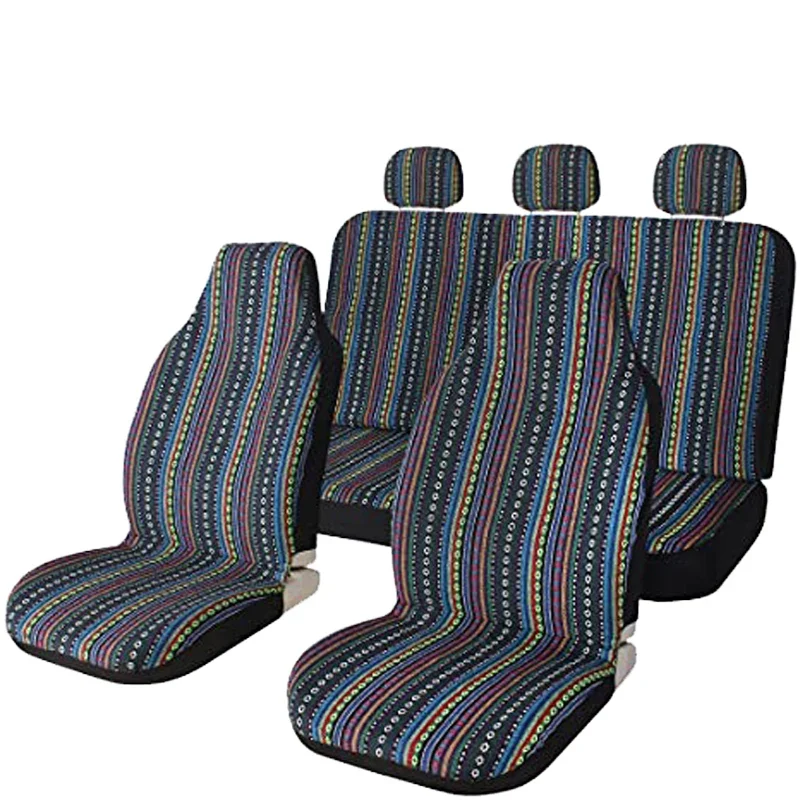 AUTO PLUS Car Seat Covers Set Baja Saddle Blanket Weave Universal Fit Most Car Seat Protection Steering Wheel Cover Protector