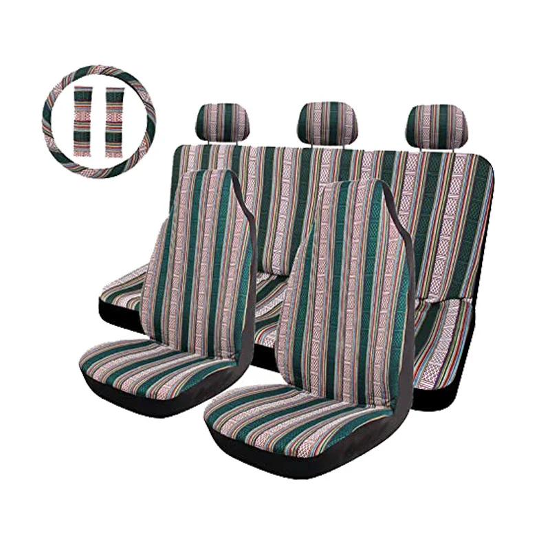 AUTO PLUS Car Seat Covers Set Baja Saddle Blanket Weave Universal Fit Most Car Seat Protection Steering Wheel Cover Protector