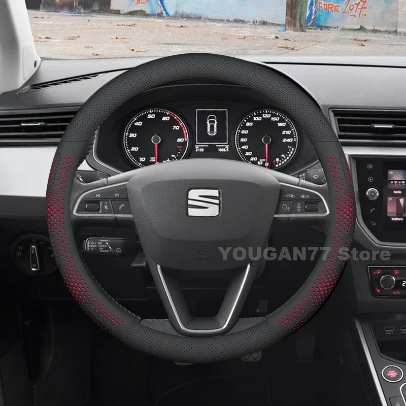 Leather Car Steering Wheel Cover For Seat Ibiza 2013-2024 2025 Non-slip Covers For Covers Auto interior Seat leon Accessories