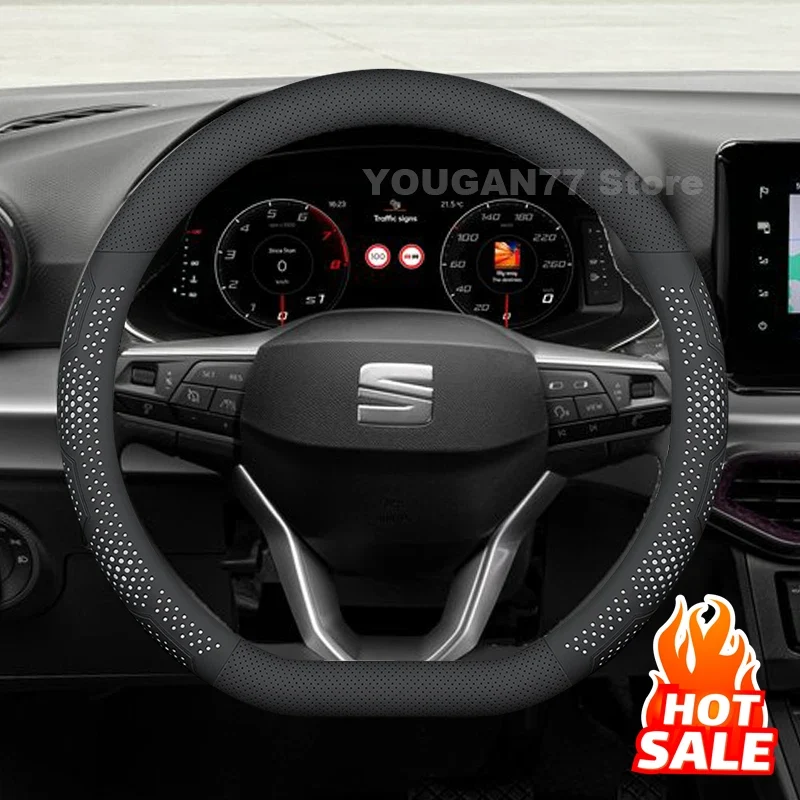 Leather Car Steering Wheel Cover For Seat Ibiza 2013-2024 2025 Non-slip Covers For Covers Auto interior Seat leon Accessories