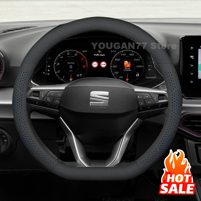 Leather Car Steering Wheel Cover For Seat Ibiza 2013-2024 2025 Non-slip Covers For Covers Auto interior Seat leon Accessories