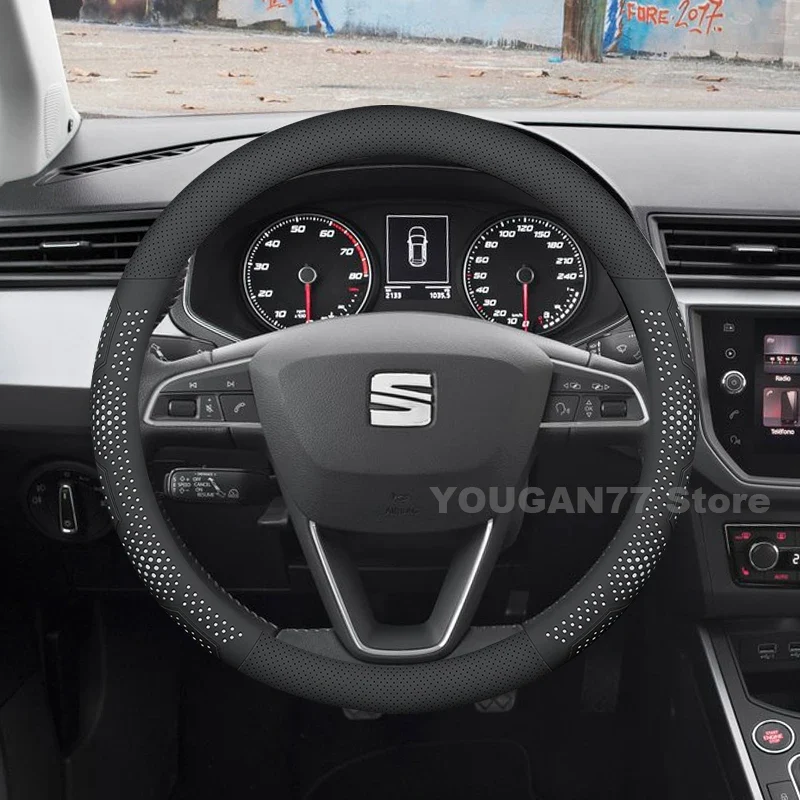 Leather Car Steering Wheel Cover For Seat Ibiza 2013-2024 2025 Non-slip Covers For Covers Auto interior Seat leon Accessories