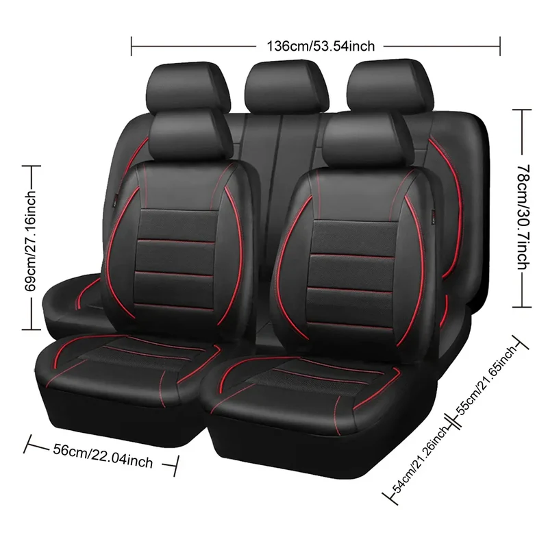 Universal Leather Car Seat Covers Simple Style Breathable 5 Seat Car Seat Cover