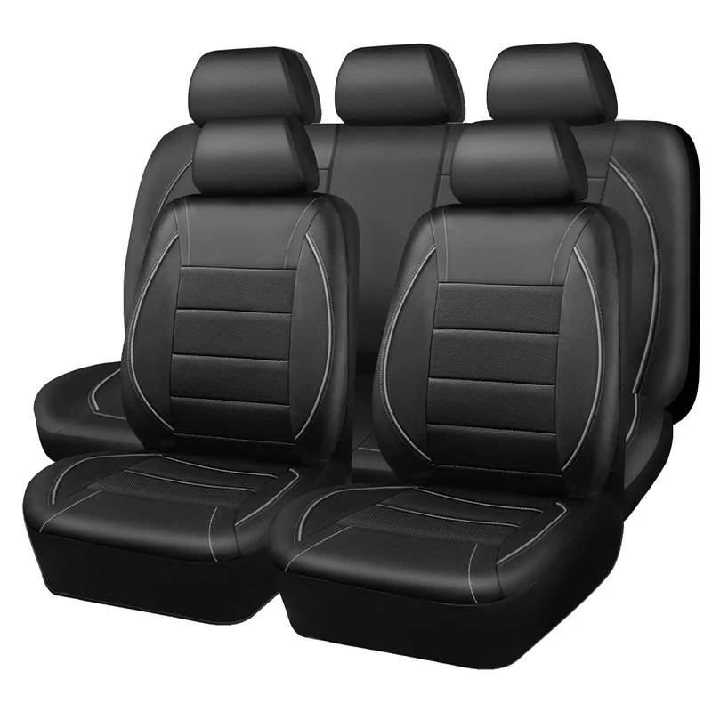 Universal Leather Car Seat Covers Simple Style Breathable 5 Seat Car Seat Cover