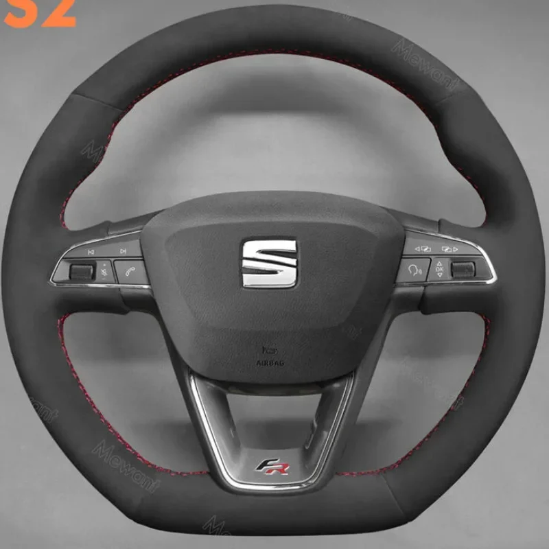 DIY copper stripe suede Car Steering Wheel Cover for Seat Leon FR CUPRA Ibiza Alhambra Line Arona Ateca Toledo 2014-2020