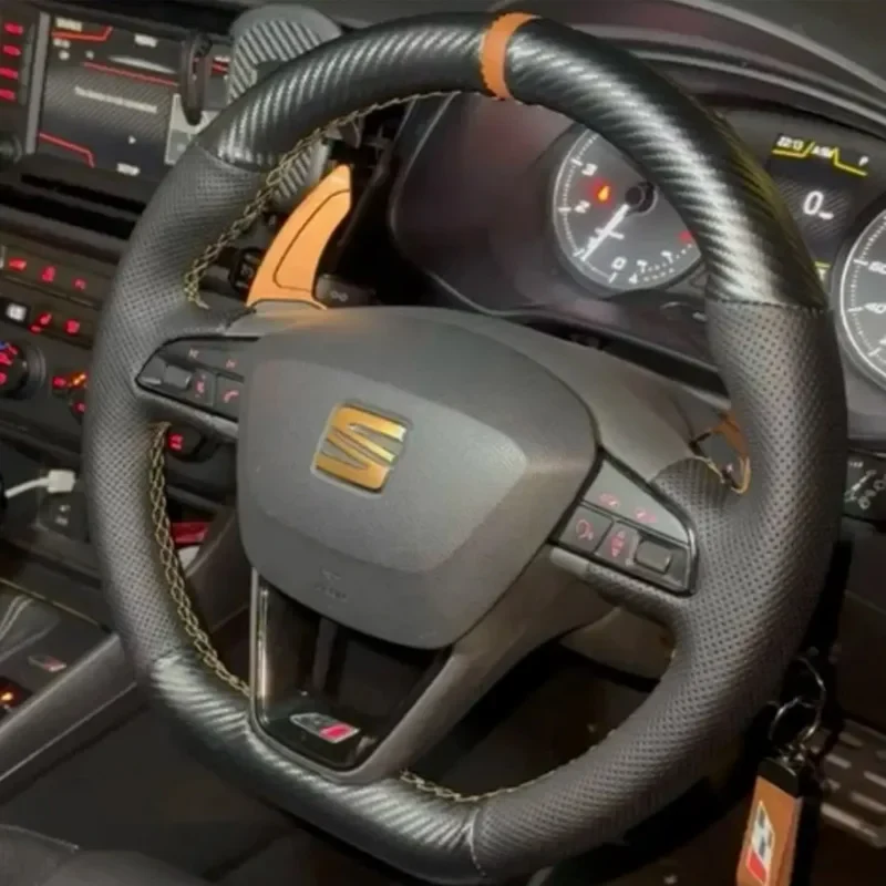 DIY copper stripe suede Car Steering Wheel Cover for Seat Leon FR CUPRA Ibiza Alhambra Line Arona Ateca Toledo 2014-2020