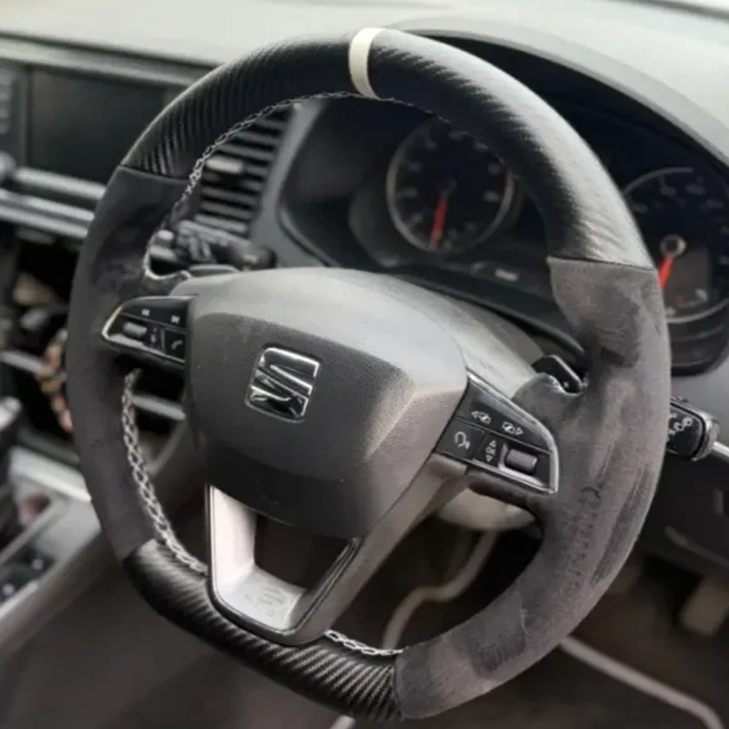 DIY copper stripe suede Car Steering Wheel Cover for Seat Leon FR CUPRA Ibiza Alhambra Line Arona Ateca Toledo 2014-2020