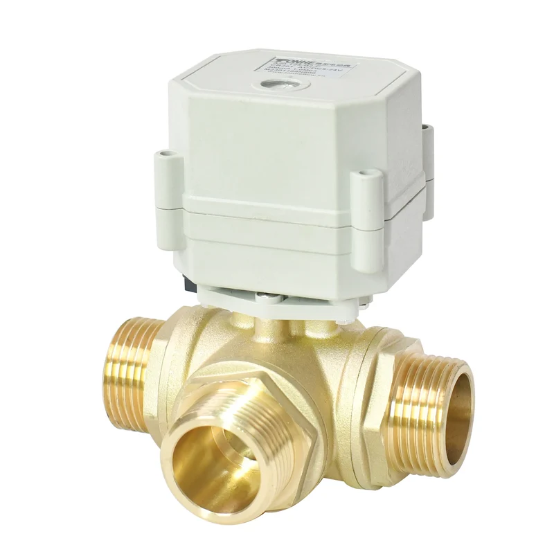A20-T25-B3-C 3 Way L Port 1" DN25 NPT Brass CR202 DC9-24v Motorized Valve Male Thread
