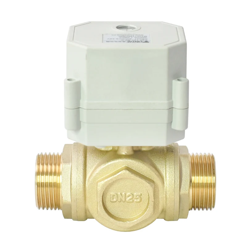 A20-T25-B3-C 3 Way L Port 1" DN25 NPT Brass CR202 DC9-24v Motorized Valve Male Thread