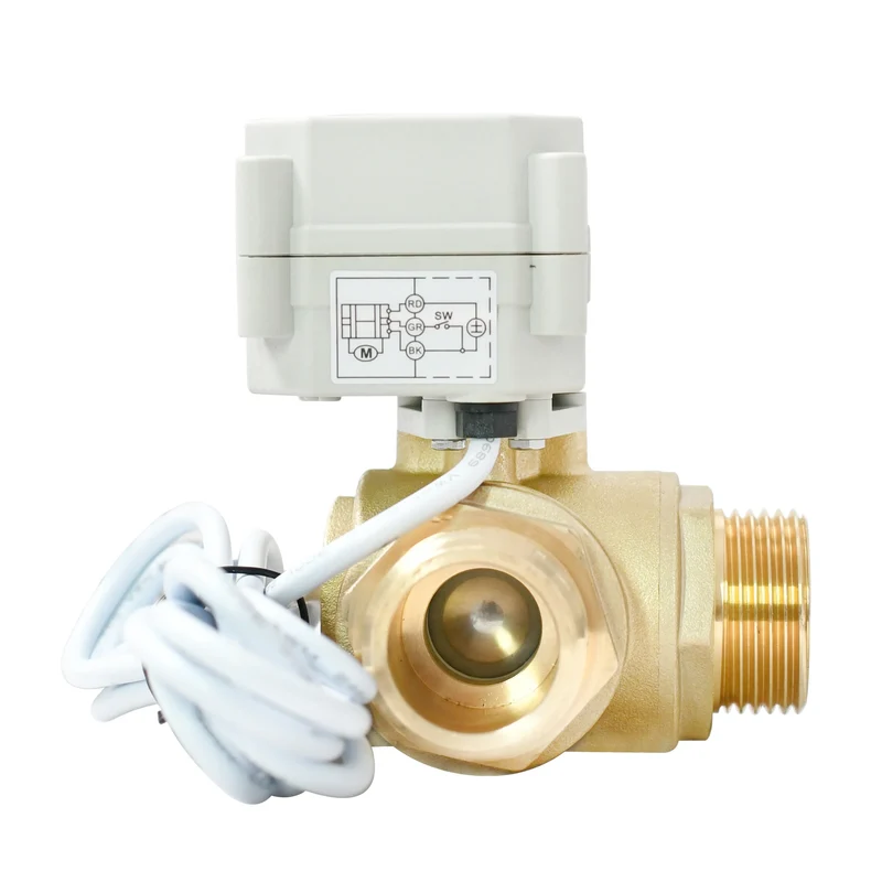 A20-T25-B3-C 3 Way L Port 1" DN25 NPT Brass CR202 DC9-24v Motorized Valve Male Thread