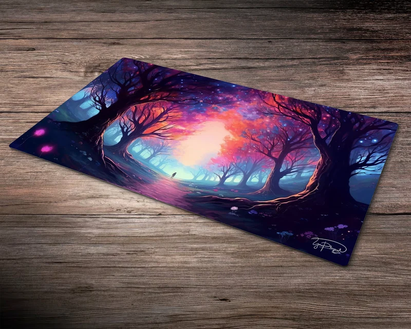 Ethereal Forest of Lilac - MTG Spielmatte - 24 x 14 inches - MTG Geschenke - MTG Zubehör - Magie Tischmatte - Stitched Playmat