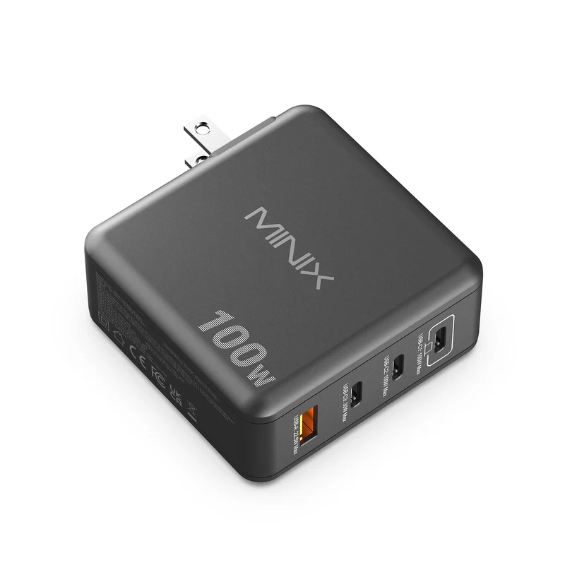 MINIX P100 100W 4-Port GaN Wall Charger with Interchangeable Plugs