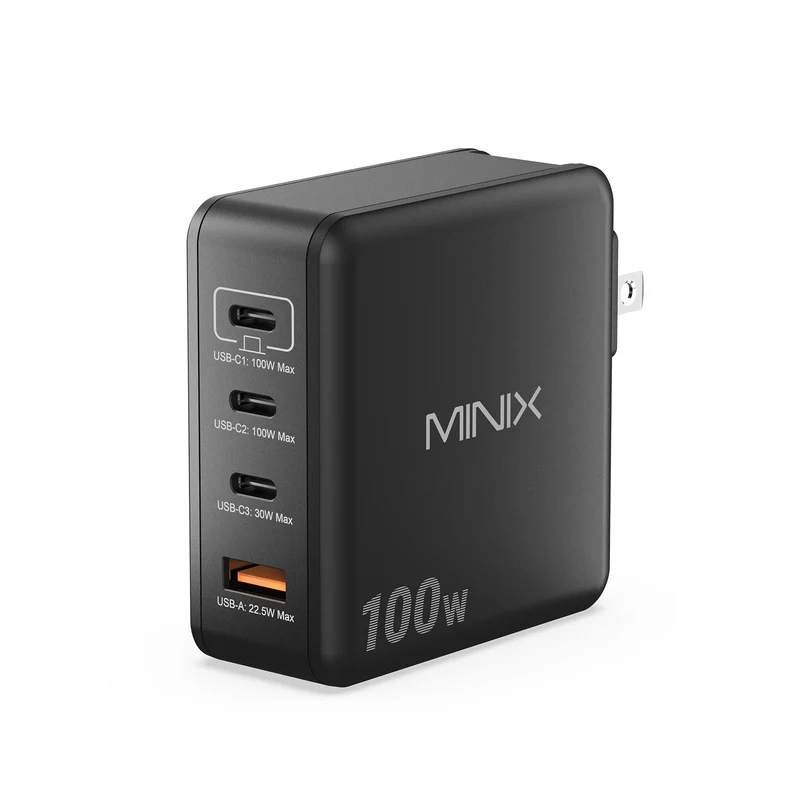 MINIX P100 100W 4-Port GaN Wall Charger with Interchangeable Plugs