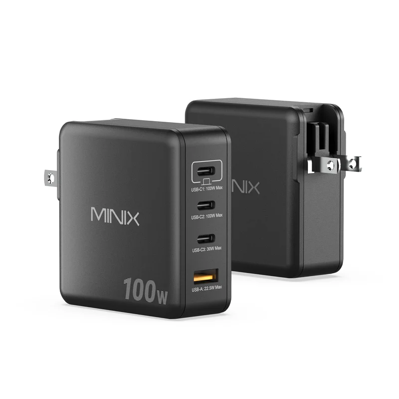 MINIX P100 100W 4-Port GaN Wall Charger with Interchangeable Plugs