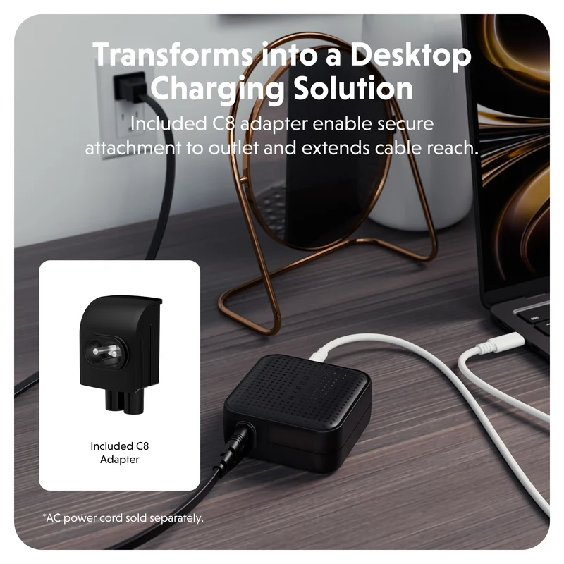 HyperJuice® 70 W USB-C GaN-Reiseladegerät mit Sicherheitsprüfung – Schwarz