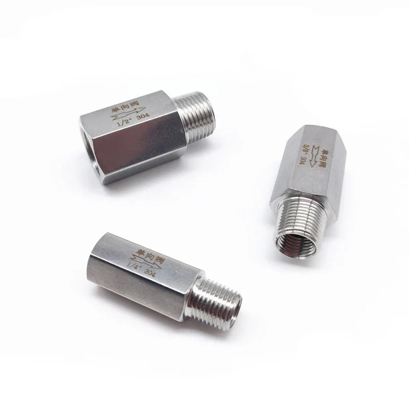 304 Stainless Steel Male to Female Thread One-Way Check Valve with Ball Structure 1/8" 1/4" 3/8" 1/2" 3/4" 1" Sizing Options